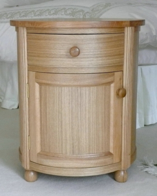 Oak drum bedside cabinet