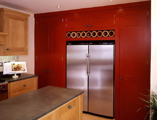 Painted kitchen storage wall