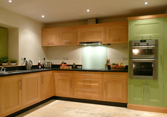 Beech and painted tulipwood kitchen