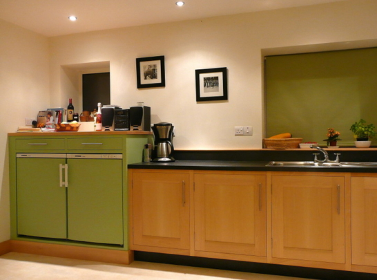 Beech and painted tulipwood kitchen
