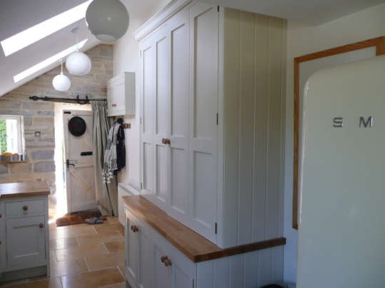 Painted tulipwood kitchen with oak worktops