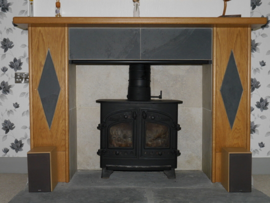 Oak and slate fire surround