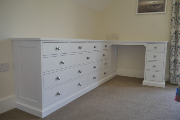 Painted chest of drawers and dressing table