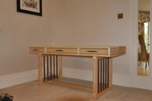 Birdseye maple and walnut desk