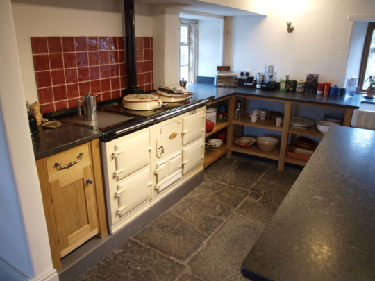 Solid oak kitchen cupboard and shelving