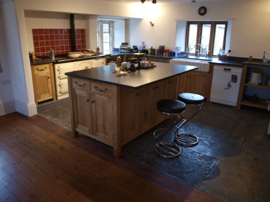 Solid oak kitchen island and shelving