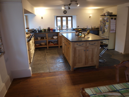 Solid oak kitchen island and shelving