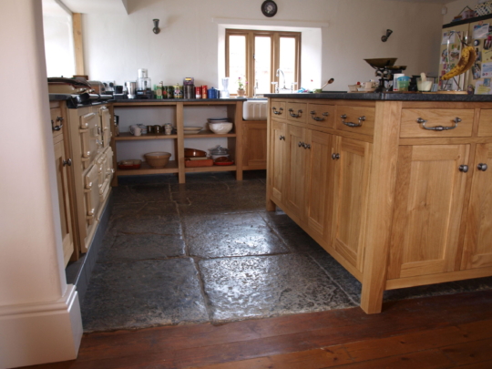 Solid oak kitchen island and shelving