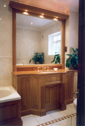 Oak vanity unit and mirror