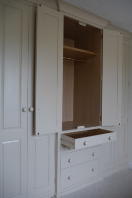 Painted breakfronted fitted wardrobe